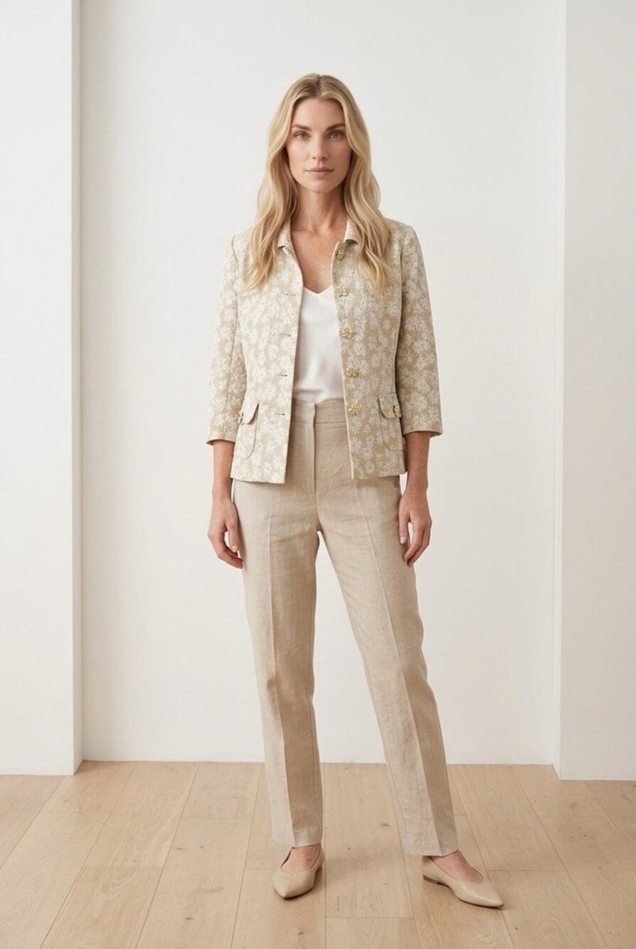 Vintage Liz Claiborne First Issue Cream Daisy Jacquard Blazer Sz L Coastal